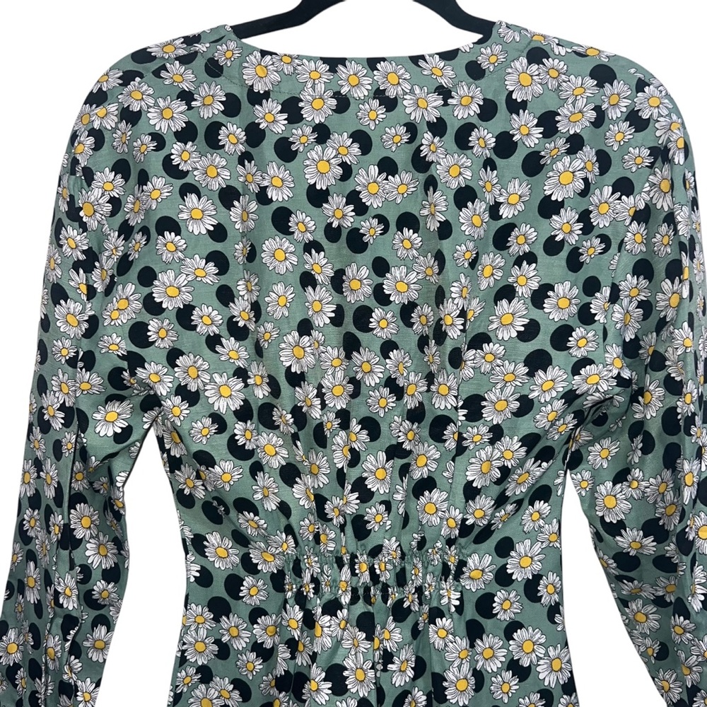 Sandro Angele Floral Print Polka Dot Linen Mini Dress Sage Green - Picture 8 of 13